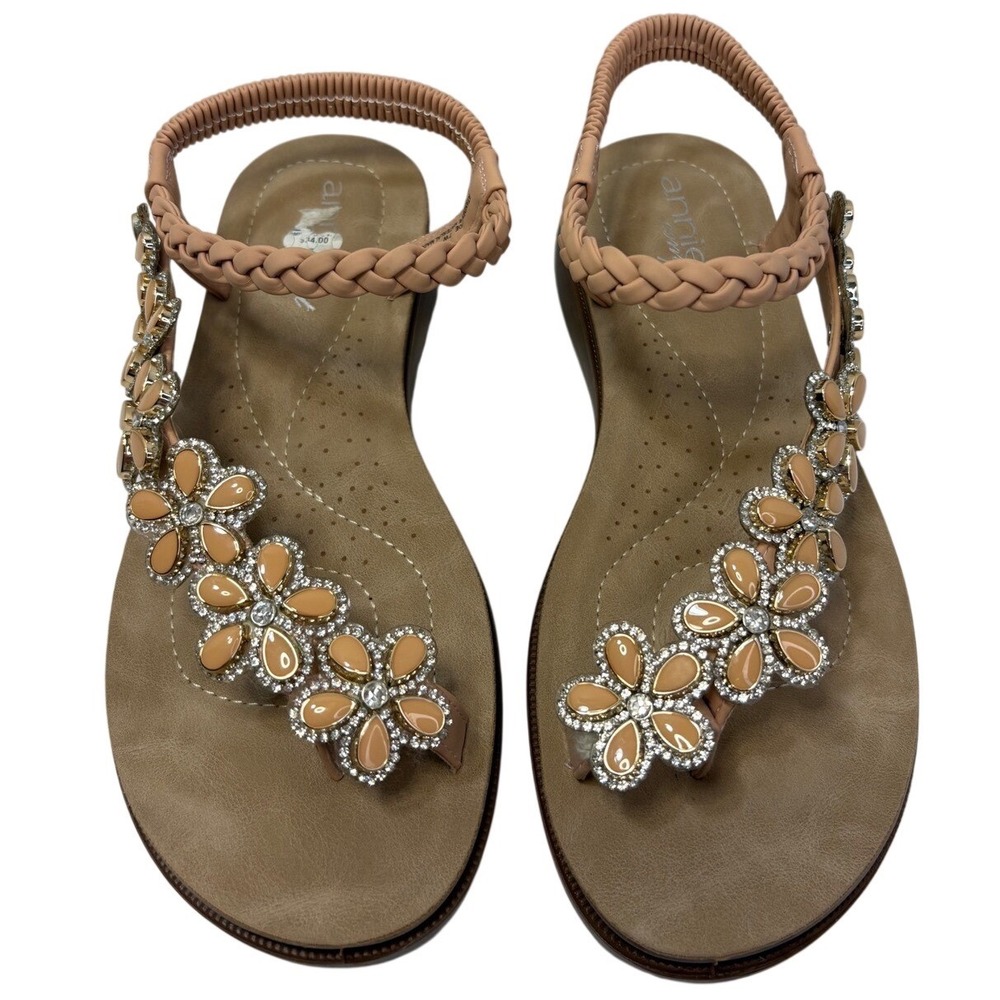 Annie Comfort Atandem Wide Peach Floral Rhinestone Thong Sandals Mens 7W